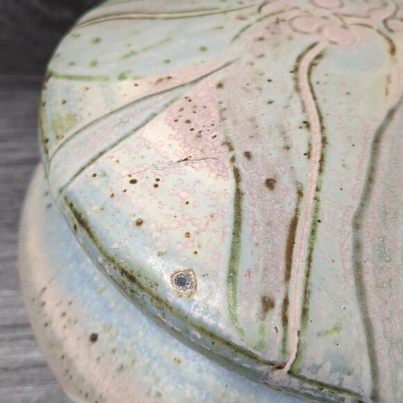 Vintage Artist Signed Pottery Large Stoneware Bowl w Lid Abstract Pastel Glaze - Picture 5 of 14